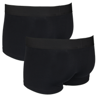 Two black boxer trunks, back view, on a white background