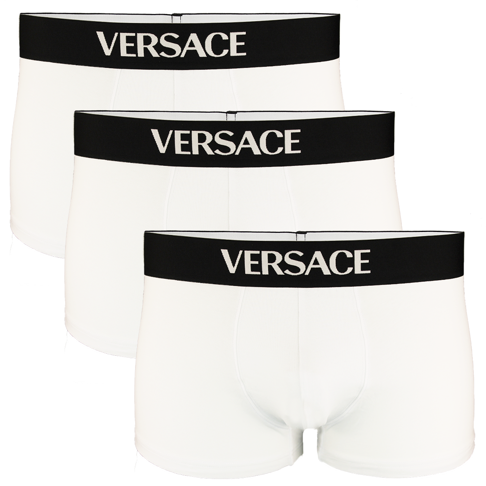 Three white Versace boxer trunks