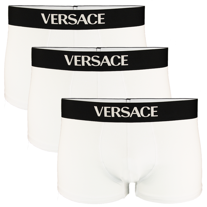 Three white Versace boxer trunks