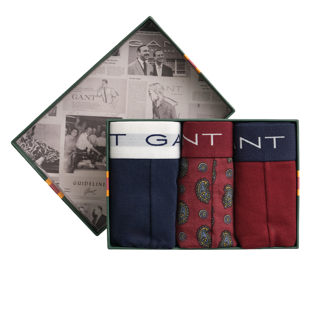 Set of GANT underwear in a decorative box with branded newspaper background