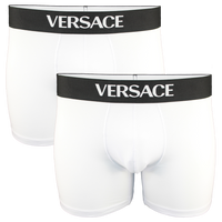 White Versace boxer briefs with black waistbands on a white background