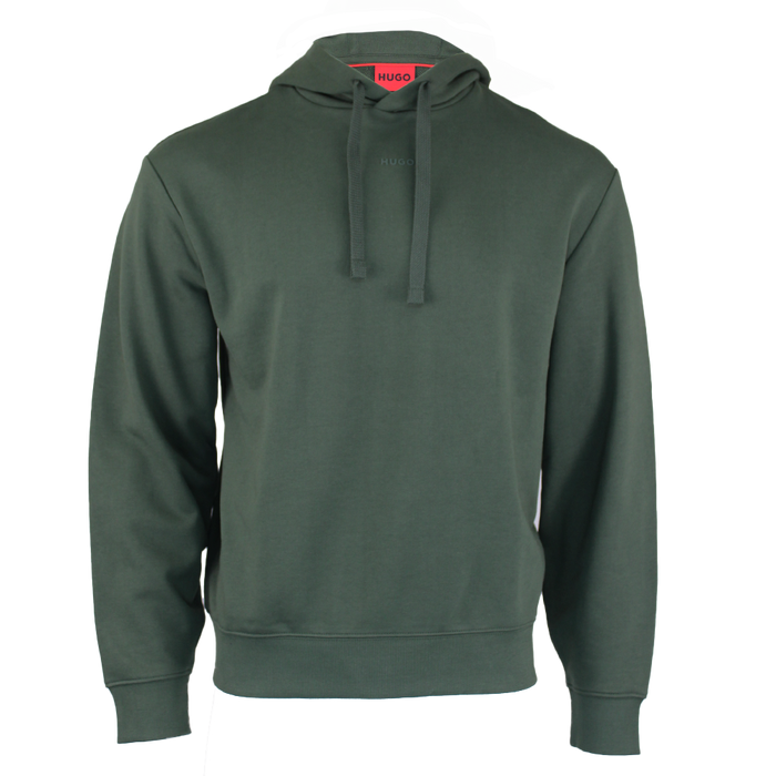 Green hoodie with a brand logo on a white background