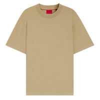 Beige Hugo t-shirt with a red logo label on a white background
