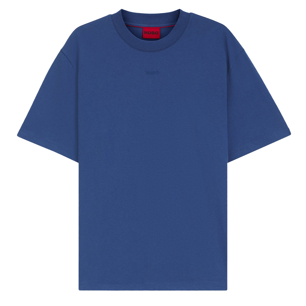 Blue t-shirt with a HUGO brand logo on a white background