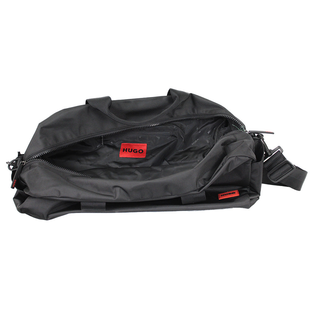 Black bag with red 'HUGO' logo on a white background