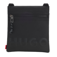 Black crossbody bag with 'HUGO' branding on a white background