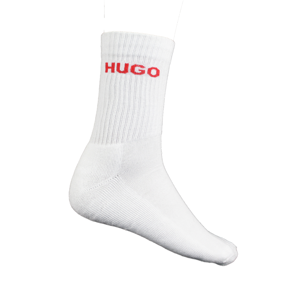 White sock with red 'HUGO' logo on a white background