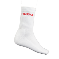 White sock with red 'HUGO' logo on a white background
