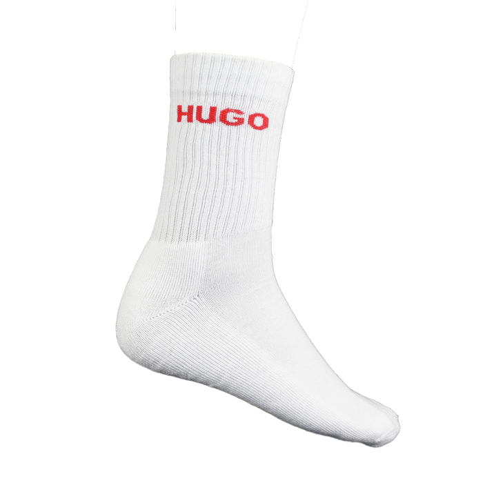White sock with red 'HUGO' logo on a white background