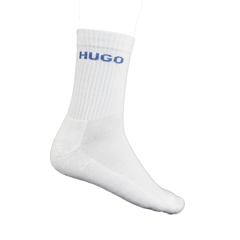 White sock with 'HUGO' branding on a white background