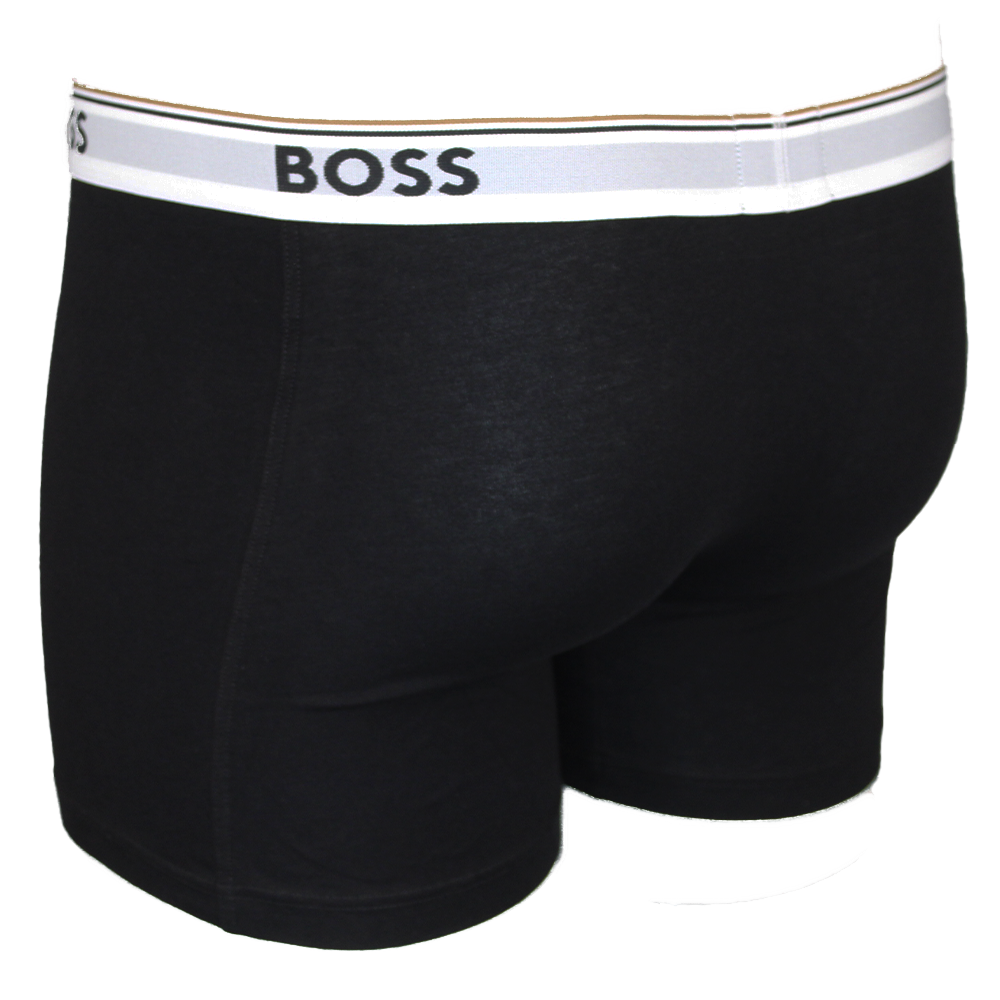 Black boxer briefs with a white waistband featuring 'BOSS' branding on a white background.