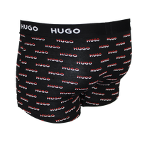 Black boxer briefs with 'HUGO' logo pattern on a white background