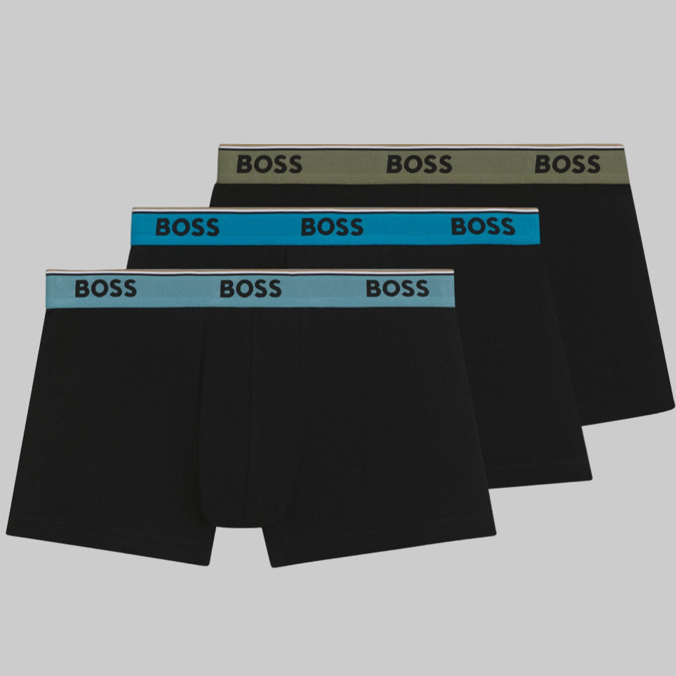 3-Pack Power Boxer Trunks, Black with Multi-coloured waistbands