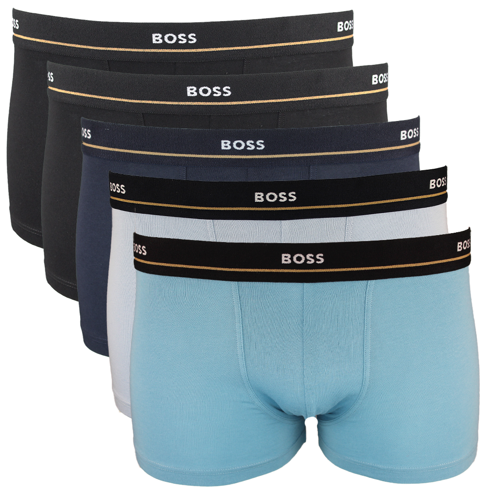 BOSS 5-Pack Essential Boxer Trunks, Black and Blues