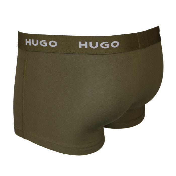 Green boxer briefs with 'HUGO' waistband on a white background