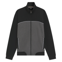 Black and gray jacket with a zipper on a white background