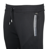 black lounge pants with grey and white pocket detail
