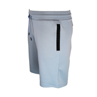 Light blue shorts with a black stripe on a white background