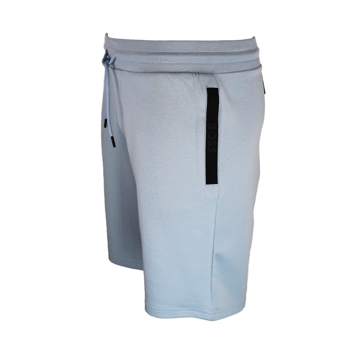Light blue shorts with a black stripe on a white background
