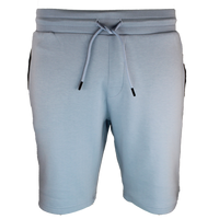 Light blue shorts with a drawstring on a white background