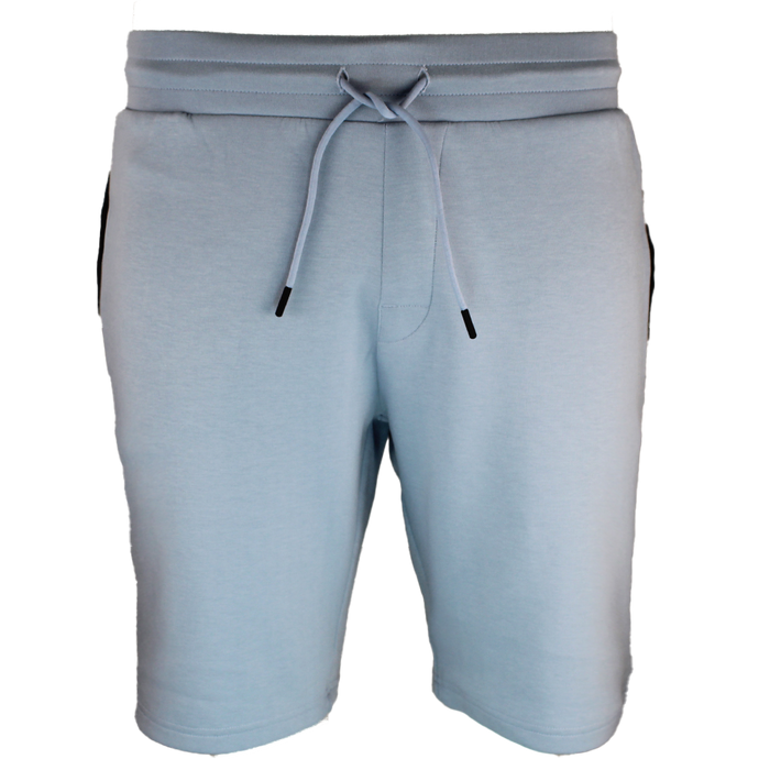 Light blue shorts with a drawstring on a white background