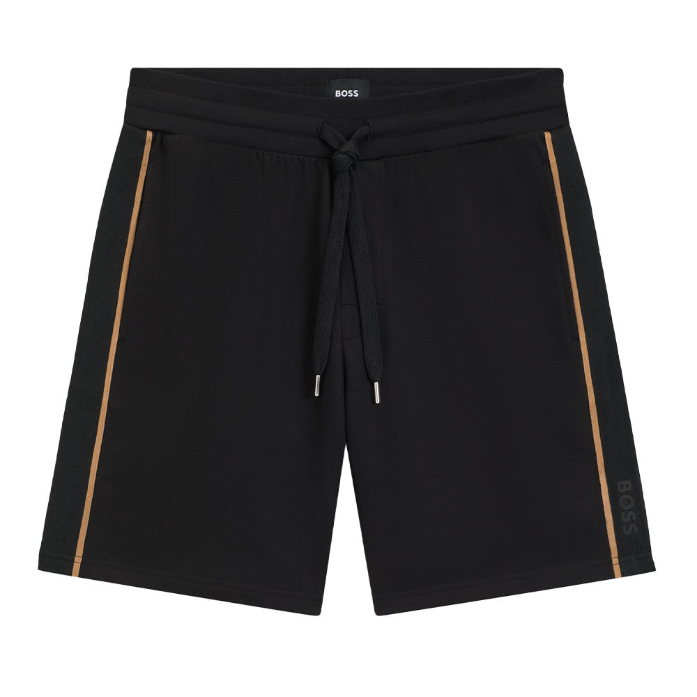 Black shorts with side stripes and boss branding