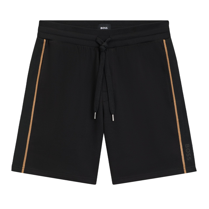 Black shorts with side stripes and boss branding