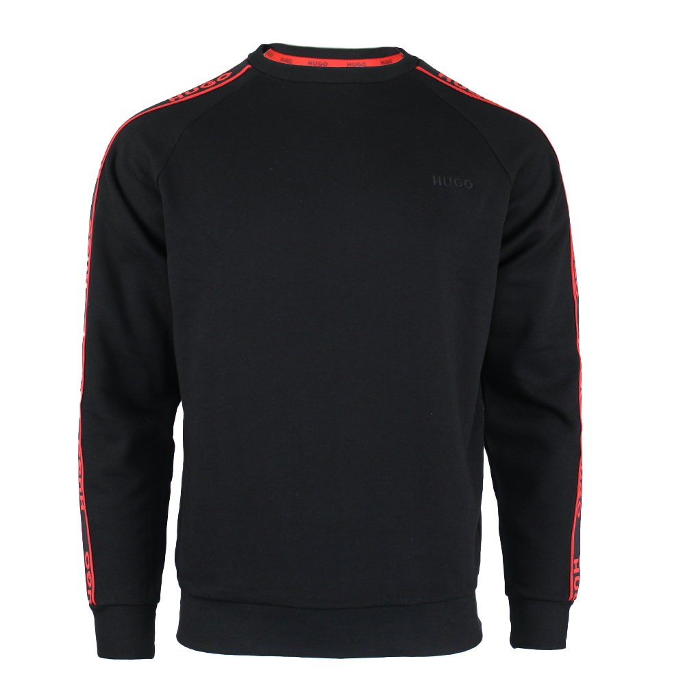 Black sweatshirt with red accents on a white background
