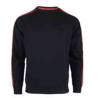 Black sweatshirt with red accents on a white background