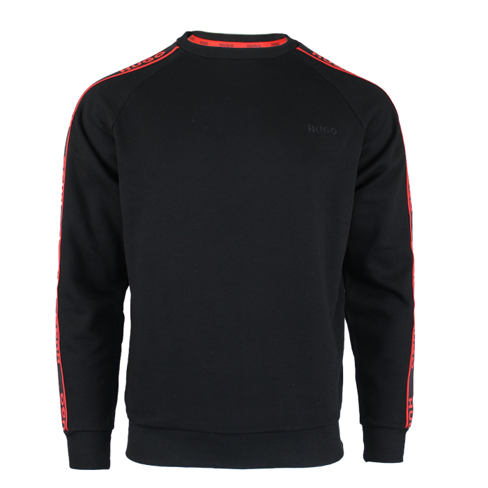 Black sweatshirt with red accents on a white background