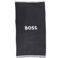 Black towel with 'BOSS' logo on a white background