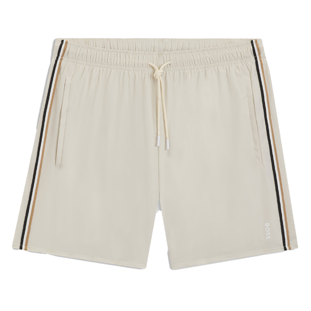 Swim shorts light beige with side stripes and BOSS branding