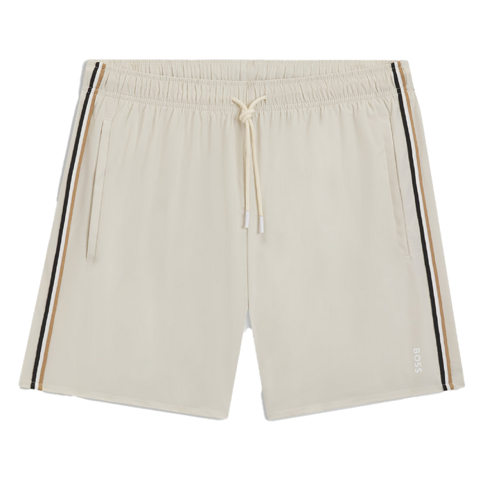 Swim shorts light beige with side stripes and BOSS branding