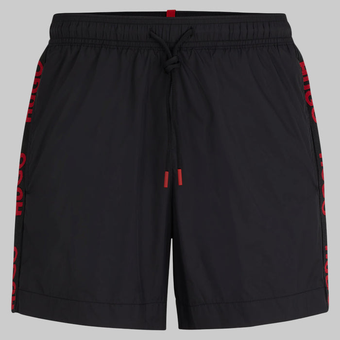 HUGO-Fab Logo Tape Swim Shorts, Black-UNDERU