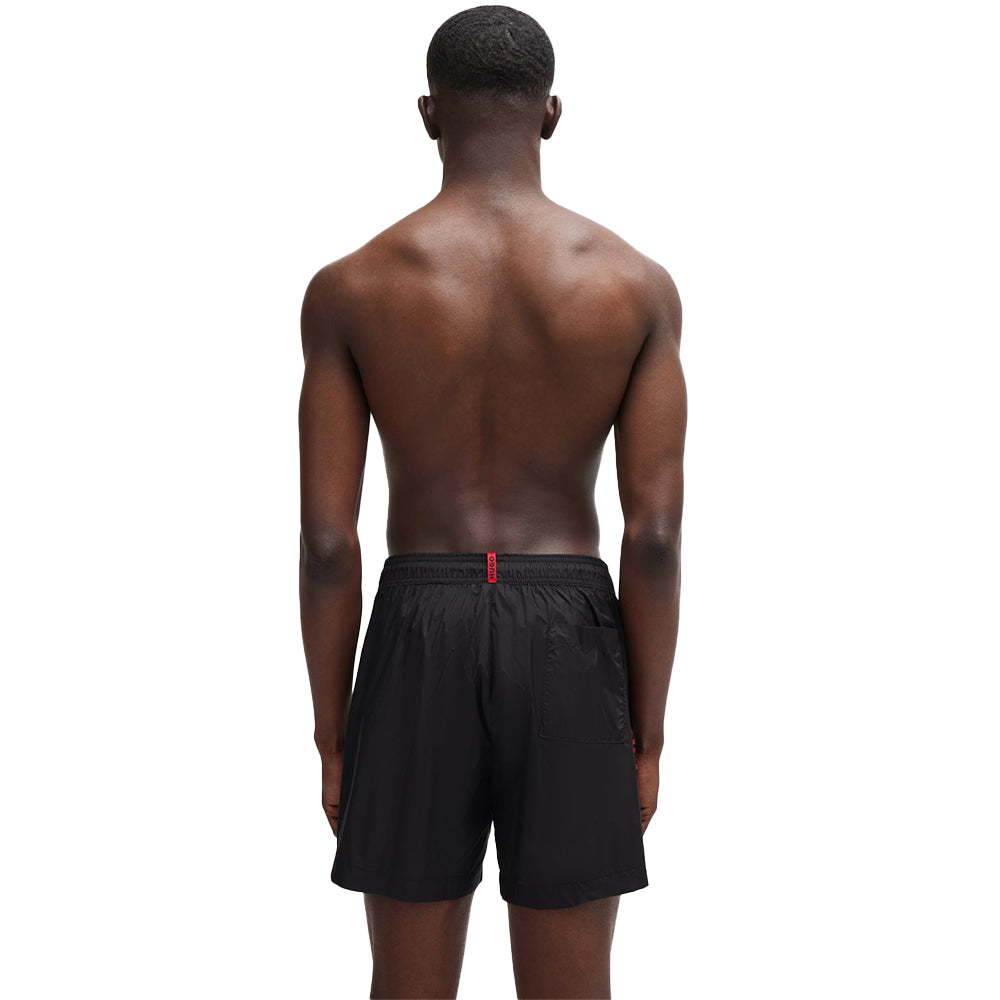HUGO-Fab Logo Tape Swim Shorts, Black-UNDERU