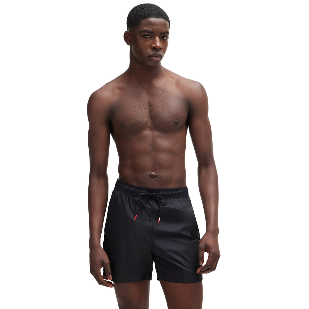 HUGO-Fab Logo Tape Swim Shorts, Black-UNDERU