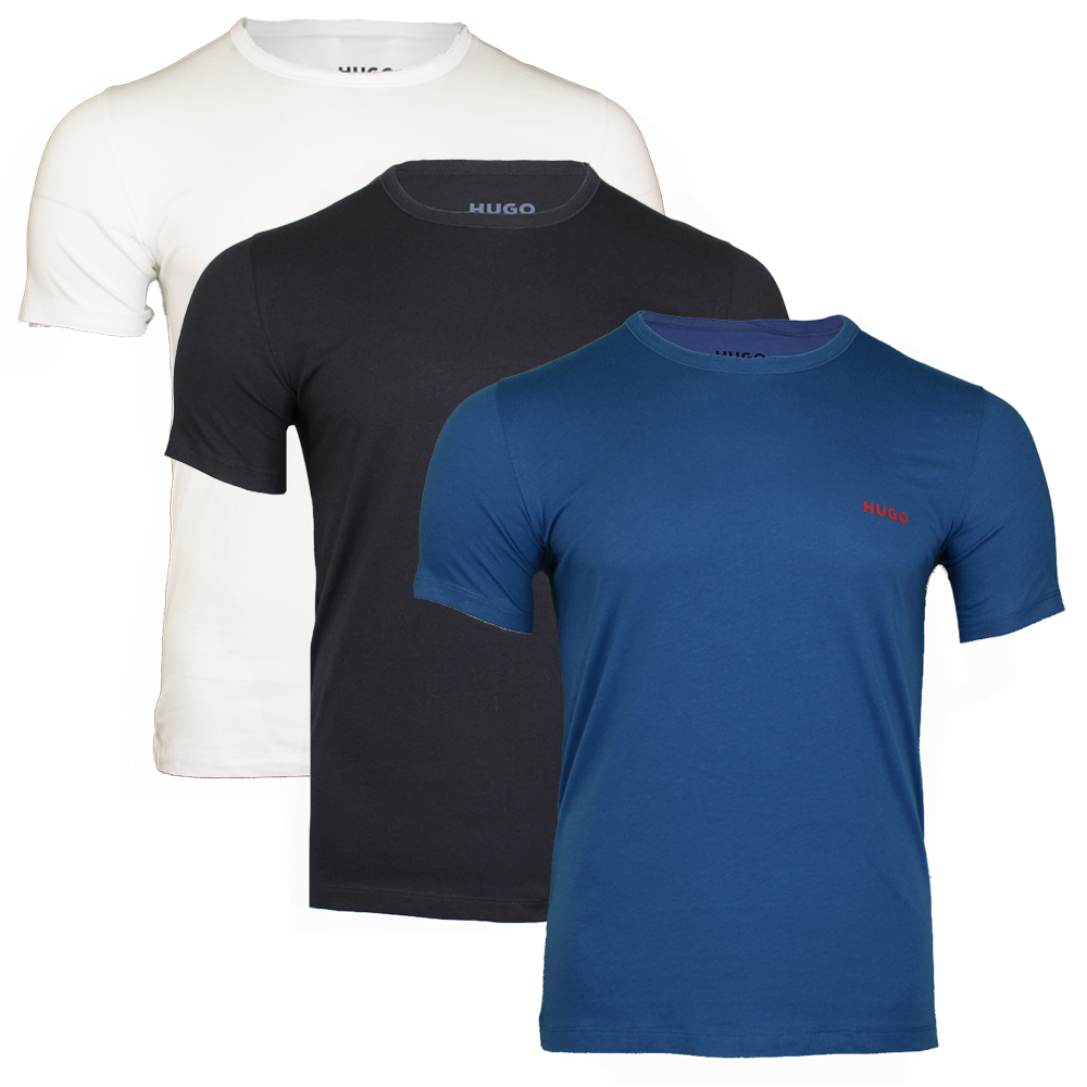 Blue, black and white t-shrts with HUGO logos