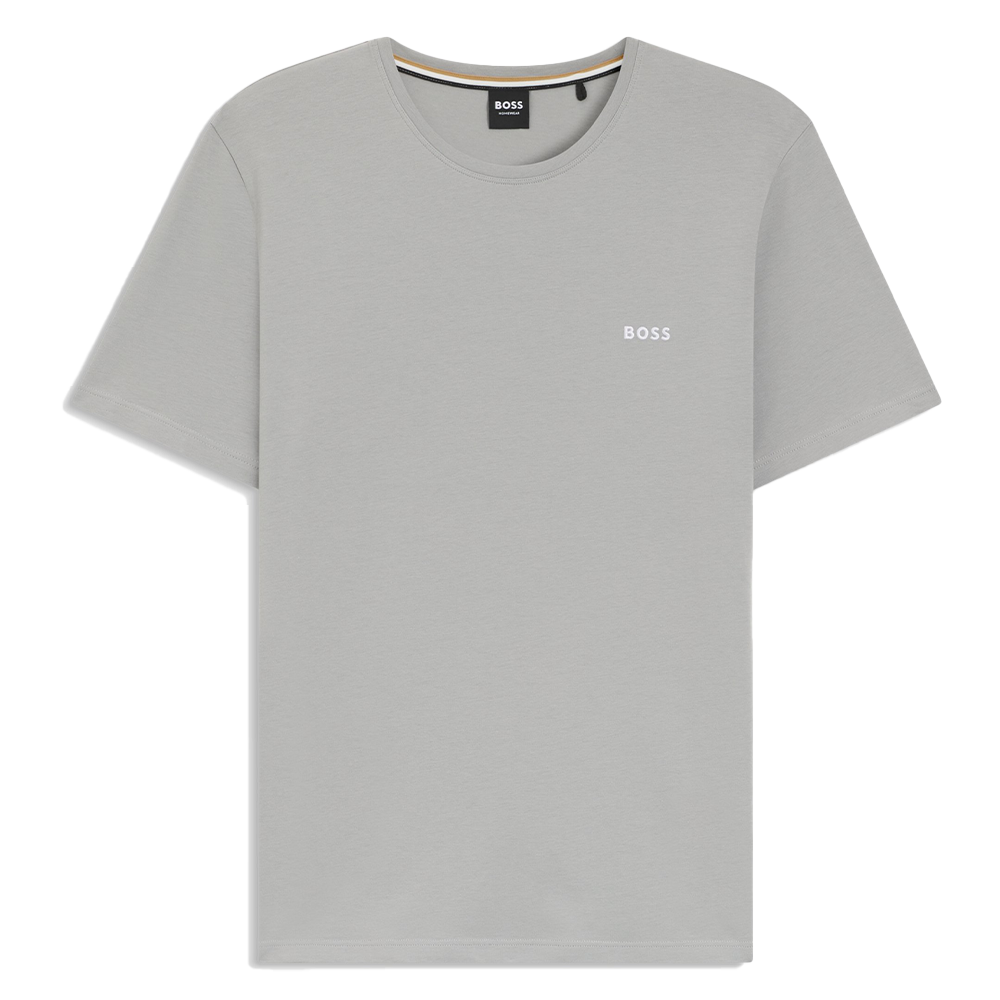 Gray t-shirt with 'BOSS' logo on a white background