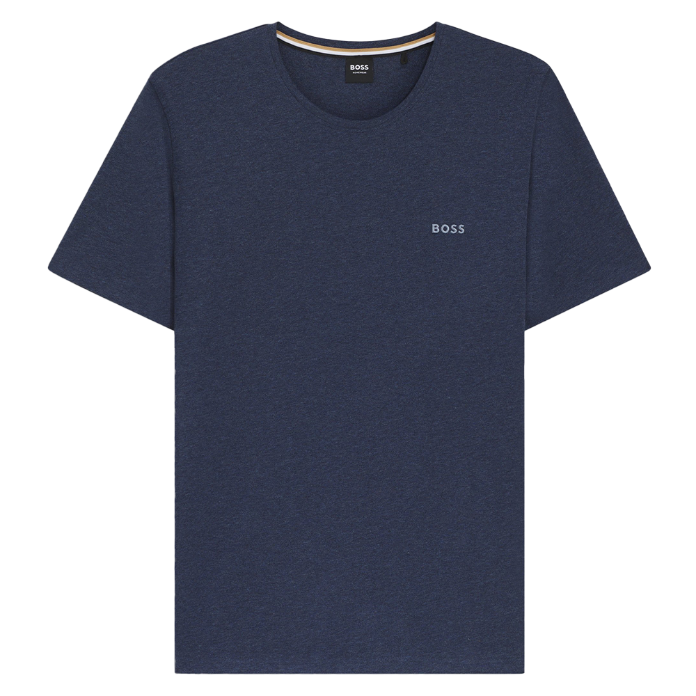 blue t-shirt with BOSS logo on chest