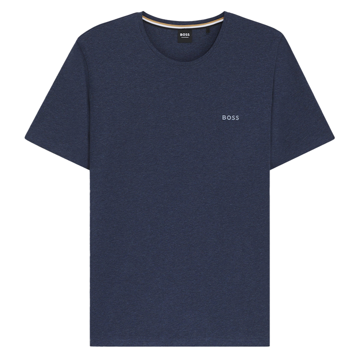 blue t-shirt with BOSS logo on chest