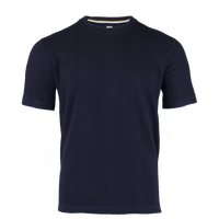 Navy blue ribbed t-shirt on a white background