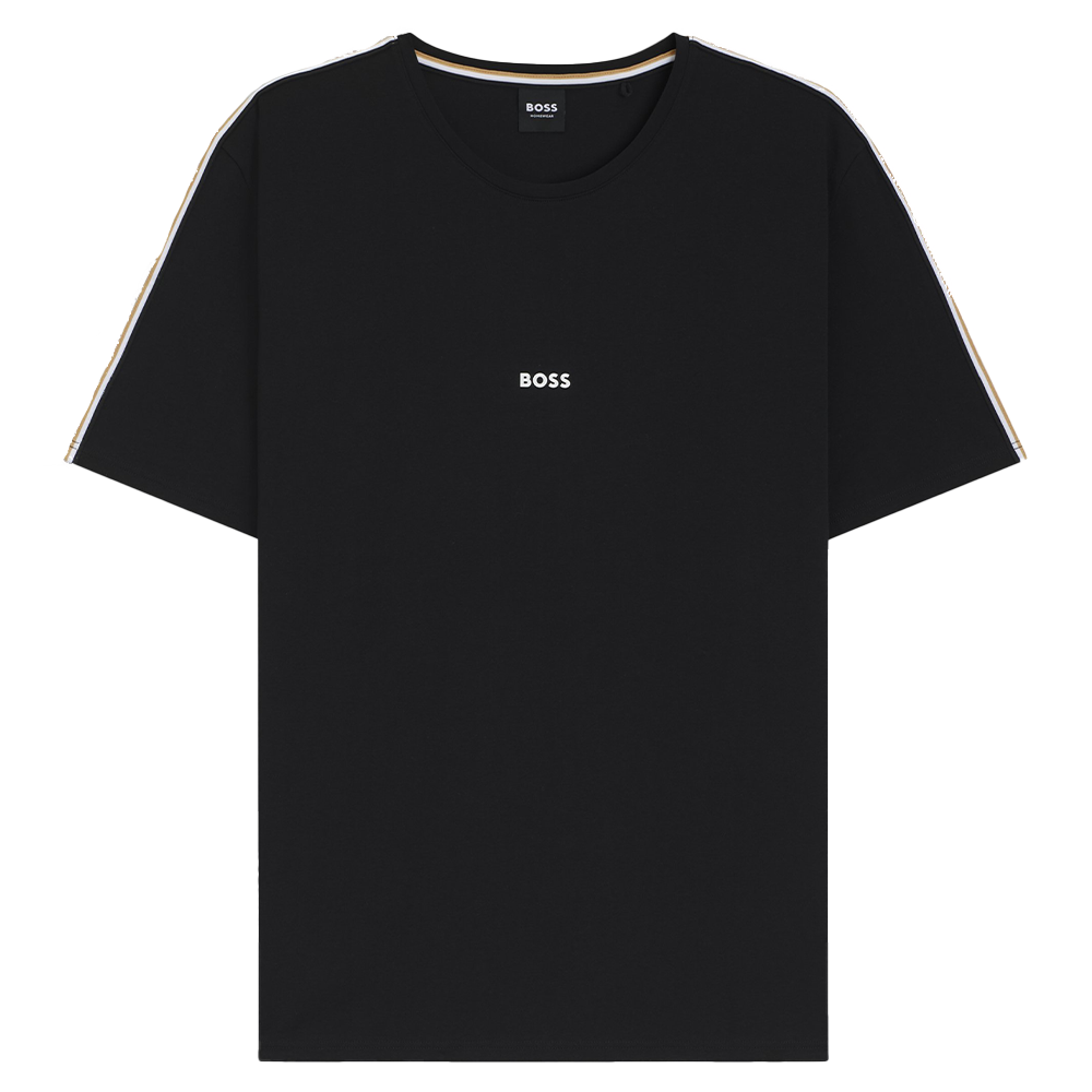 Black t-shirt with 'BOSS' logo on a white background