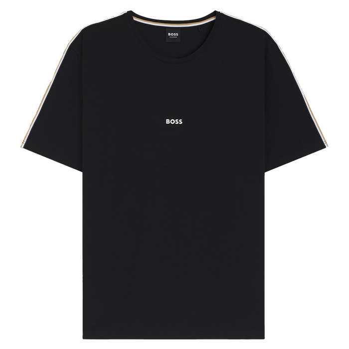 Black t-shirt with 'BOSS' logo on a white background
