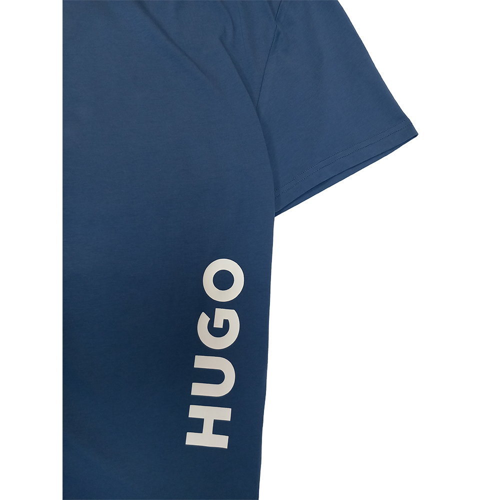 Navy blue t-shirt with 'HUGO' logo on a white background