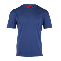 Blue t-shirt with a brand logo on a white background
