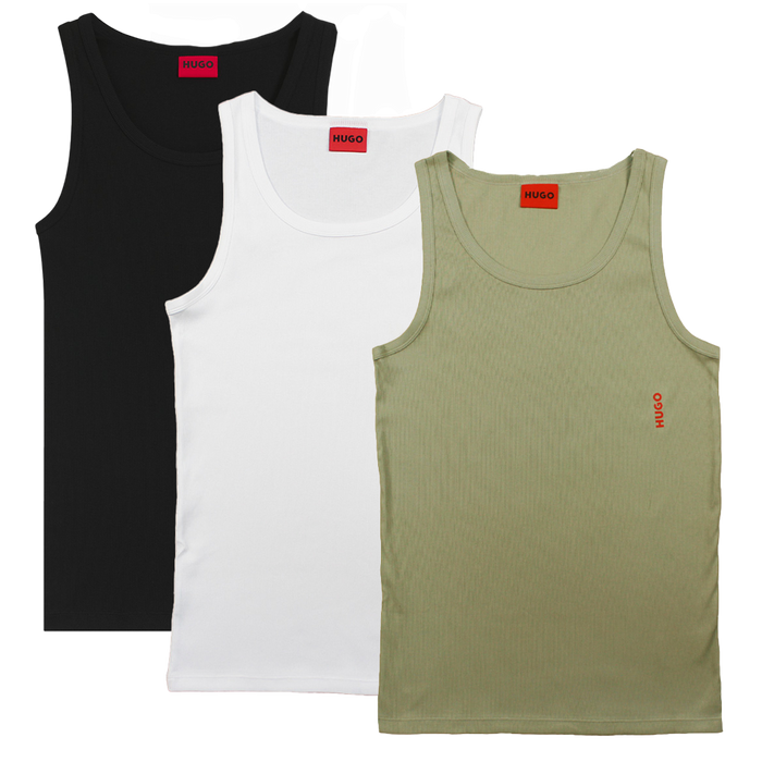 3 HUGO vests, black, white and khaki