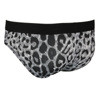 Leopard print underwear with black waistband on a white background
