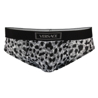Leopard print underwear with Versace logo on a white background