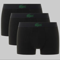 3-Pack Stretch Cotton Trunks With Contrast Crocodile Waistnband, Black