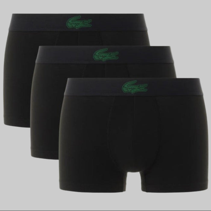 3-Pack Stretch Cotton Trunks With Contrast Crocodile Waistnband, Black